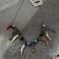 Lunivop New Punk Vintage Wolf Tooth Pendant Necklace for Men Women Leather Beaded Weaved Ethnic Style Jewelry Gifts