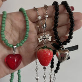 Lunivop Cute Red Cherry Choker Necklace For Women Girls Fruit Apple Orange Beads Necklaces Imitation Pearl Chain Necklace Summer Jewelry