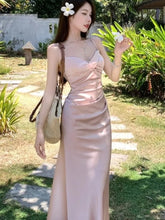 Lunivop Sexy Backless Satin Straps Midi Dresses for Women Summer Elegant Party Sleeveless Female Beach Holiday Pink Clothing