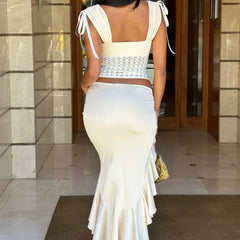 Lunivop Summer New Sexy Hot Girl Folds Wrap Top Ruffled Irregular Skirt Suit Women's Hollow Out Mesh Splice Club Party Outfits