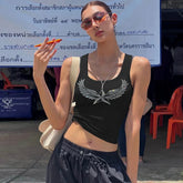 Lunivop Rhinestone Diamonds Sleeveless Tank Tops Casual Clothes Y2K Streetwear Summer Slim Blouse T Shirts Women Clothing