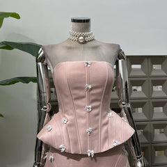 Lunivop New Spring And Summer Sweet Bow Decorated Pink Corset Style Women's Two-piece Set Dress Elegant Dresses Female