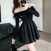 Lunivop Slim Fit A-Line Dr Women's Spring Autumn Sweet Spicy Bla Dr Long Sve High Waist Gentle Sle Basic Model