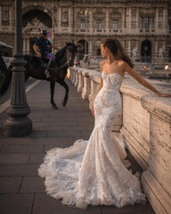 Lunivop Boho Beach Mermaid Wedding Dress Lace Strapless Bridal Gown White Women Marrige Bride Dresses Long Train Custom Vestido De Noiva