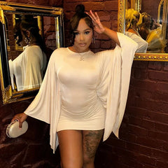 Lunivop Elegant Bodycon Mini Dress Fashion Autumn Women Solid O Neck Batwing Long Sleeve Slim Party Clubwear Casual Streetwear Vestidos