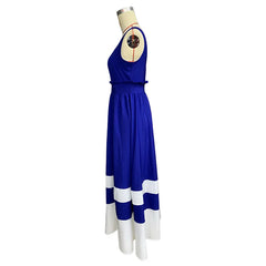 Lunivop Female Navy Beach Dress Fashion Casual Slash Neck Spaghetti Straps Summer Sleeveless High Waist Street Long Sundress