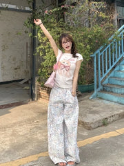 Lunivop Sweet T Shirts Women Cartoon Cat Printed Short Sleeve Summer Fashion Sexy Stretch Slim Y2k Tops Female Casual Tshirt