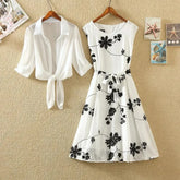 Lunivop Summer Women's 2-Piece Set Floral Print Sleeveless Midi Dress Chiffon Crop Cardigan Casual Set