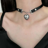 Lunivop Punk Y2K Charm Grunge Heart Pendant PU Leather Sexy Choker Vintage Necklaces for Women Spice Girls Goth Jewelry Accessories Gift