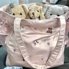 Lunivop Harajuku Pink Handbag Women Rabbit Bear Embroidery Large Capacity Shoulder Tote Bag Ladies Fairycore Y2k Bags Aesthetic