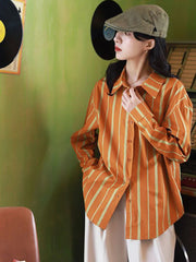 Lunivop Vintage patchwork Women Striped Shirt Korean 90S Casual Long Sleeve Blouse Turn Down Collar Female Beautiful Design Tops
