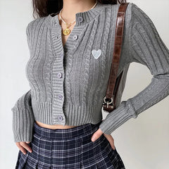 Lunivop Women Cable Twist Knitted Cardigan With Embroidery Heart Patch 100% Cotton Round neck Center Buttons Sweater Long sleeve Jumper