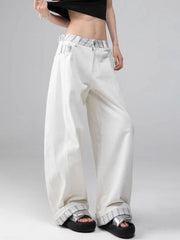 Lunivop Plaid Patchwork Wide Leg Pants Women Loose Vintage Streetwear Straight Trousers High Waist Hip Hop Bf American Retro Pant New