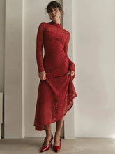 Lunivop Elegant Turtleneck Lace Two Piece Sets Women Long Dress See Through Long Sleeve Dress Female Winter Skinny Party Outfit