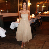 Lunivop Strapless Ruched A Line Elegant Evening Party Prom Ladies Dresses Solid Fashion Women'S Clothes 2024 Korean Outfit