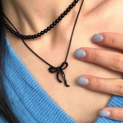 Lunivop New Light Luxury Necklace Butterfly Knot Pendant Women Handmade Beads High Quality Personalized Design Dark Style Stacked Neck