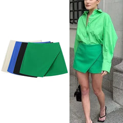 Lunivop Fashion Women's High Waist Shorts Skirts Solid Asymmetrical Side Zipper Skirts Shorts Summer Black White Mini Shorts