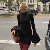 Lunivop Fashion Pull Sleeve Black Mini Dress Female High Waist Elegant Long Sleeve Dresses Club Party Bodycon Women's Clothing