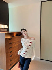Lunivop Sweet Bow Knitted Pullover Women Off Shoulder Sexy Long Sleeve Sweaters Korean Style Kawaii Autumn Winter Pullovers