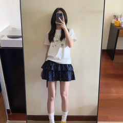 Lunivop Funny T Shirts Women Cartoon Printed Summer Fashion Sweet O Neck Short Sleeve Loose Y2k Tops Female Casual Tshirt