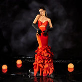 Lunivop Vintage Orange Prom Dress Floor Mermaid Satin Long Evening Dresses Strapless Ruffled Bottom Pleated Party Dresses For Women