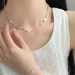 Lunivop Bohemia Candy Color Cute Necklace for Women Star Pendant Beaded Clavicle Chain Necklaces Multicolor Y2K Vacation Accessories