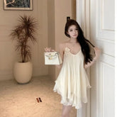 Lunivop Woman Dress Sleeveless V Neck Flowers Irregular Solid V Neck Sweet Elegant Party Mini Dresses Female Casual Summer