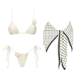 Lunivop 3Pcs Dot Bikini Set 2025 Bandeau Biquini Sexy Women Swimsuit Push Up Swimwear Female Flower Swim Suits Bathingsuit Beach Outfit