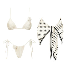 Lunivop 3Pcs Dot Bikini Set 2025 Bandeau Biquini Sexy Women Swimsuit Push Up Swimwear Female Flower Swim Suits Bathingsuit Beach Outfit