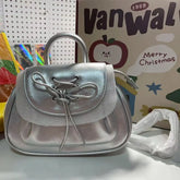 Lunivop Harajuku Bow Silver Backpack Women Preppy Style Hot Girls Leather Mini Backpacks Female Fairycore Aesthetic Y2k Mochila