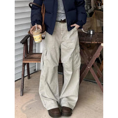 Lunivop Khaki Womens Jeans High Waist Vintage Straight Baggy Denim Pants Streetwear American Style Fashion Casual Wide Leg Denim Trouser