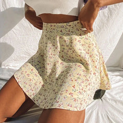 Lunivop Summer new women' floral print skirt high waist umbrella mini skirt Female invisible zipper chiffon print short skirt women