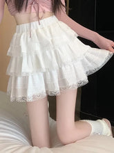 Lunivop Preppy Style Sweet White Skirts Women High Waist Chic Korean Mini Skirt Lace Patchwork Elegant Female Fashion A Line Skirts