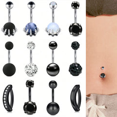 Lunivop 1Pcs Black Belly Button Ring Belly Rings Stainless Steel Belly Button Ring Hypoallergenic Clicker Belly Button Ring Navel Rings