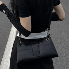 Lunivop Vintage Black Underarm Bag Women New High Street Crocodile Pattern Leather Handbag Female Elegant Messenger Bag Chic