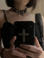 Lunivop Punk Gothic Skull Star Leather Choker Necklace for Women Girls Y2K Black Choker Party Jewelry Gift