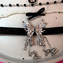 Lunivop Butterfly Choker Pearl Bow Metal Crystal Flower Beaded Necklace For Women Punk Aesthetic 2000s EMO Grunge Jewelry Accessories