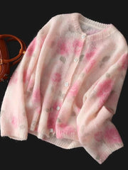 Lunivop Elegant Floral Sweet Cardigan Sweaters Women Long Sleeve Lazy Wind Vintage Knitted Coats Fall New O Neck Single Breasted Tops