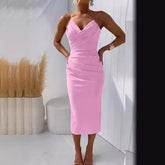 Lunivop European and American Women's Sexy and Elegant Strapless Sleeveless Slit Solid Color Dress