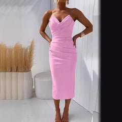 Lunivop European and American Women's Sexy and Elegant Strapless Sleeveless Slit Solid Color Dress