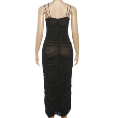 Lunivop Women Sexy Lined Ruched Mesh Bodycon Camisole Maxi Dress Strapless Spaghetti Straps Sleeveless Backless Slim Party Long Robe