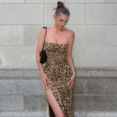 Lunivop Y2K Leopard Print Leopard Slit Women'S Dresses Bodycon Mesh Elegant Evening Prom Ladies Casual Clothing Manuifacturer