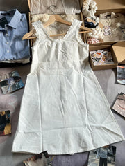 Lunivop Lace Patchwork White Tank Dress Women Summer Lace-up U Collar Cotton Buttons A-line Short Vestido Solid Sweet Sleeveless Dresses