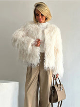 Lunivop Elegant Furry Faux Fur Short Coats Women Luxury Solid O-neck Long Sleeved Jackets Lady Autumn Winter Thickened Warm Outwears Top