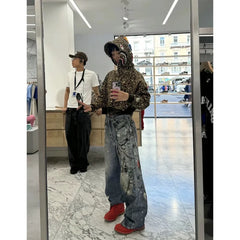 Lunivop Blue Gray Womens Jeans High Waist Vintage Straight Baggy Denim Pants Streetwear American Style Fashion Wide Leg Denim Trouser