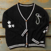 Lunivop Reputation Cardigan with Snake Star Cardigan Rep Taylor Embroidery V-Neck Button Up Knitted Sweater in Black Fall Winter