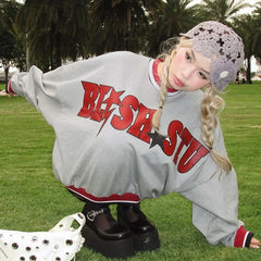 Lunivop O Neck Long Sleeve Letter Print Loose Casual Strwetwear Tops Fashion Korean Manufacturer Clothes Y2K Streetwear Autumn