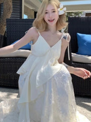 Lunivop Korea Style Straps Vestidos Playa Mujer Women's Sexy Lace Beach Embroidered V-Neck Patchwork Dresses A-line Party Dress