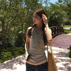 Lunivop Japanese Y2k Tank Tops Women Sleeveless V Neck Crop Tops Streetwear American Retro 90s Backless Camis Tops Summer