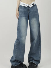 Lunivop Y2k Vintage Women Jeans Flanged Design Harajuku High Waist Korean Fashion Denim Pants Baggy Wide Leg Streetwear Spring